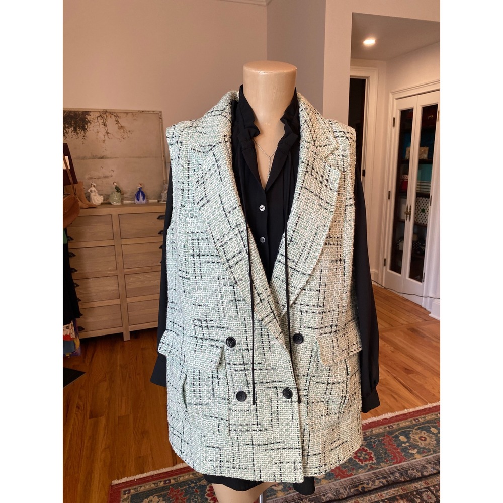 Maeve by Anthropologie Mint Green Tweed Double Breasted Longline Vest Size 12
